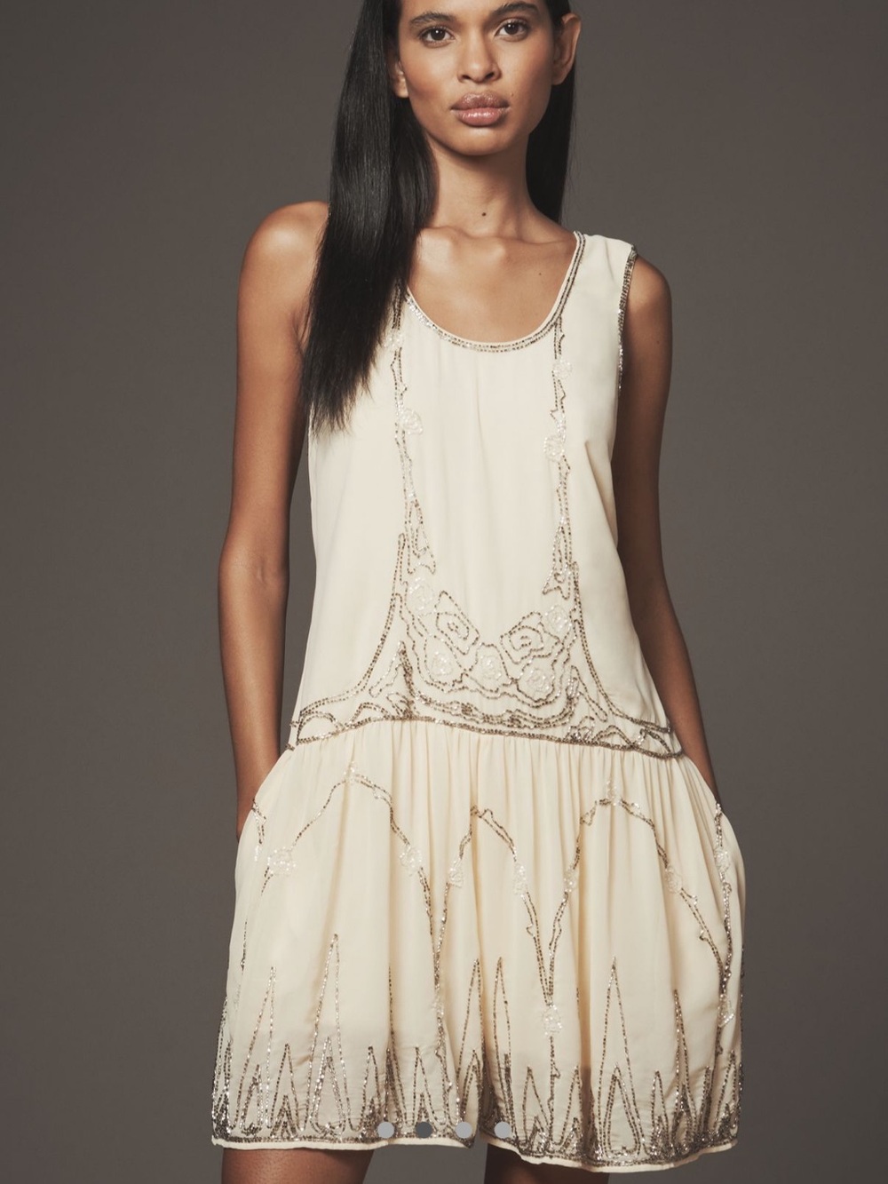 Anthropologie Sleeveless Embellished Cream Romper M 8 NWT NEW